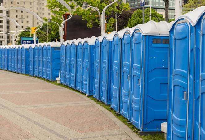 Seasonal porta potty units set up at a Carlsbad, New Mexico venue