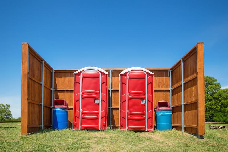 Short-term porta potty units staged for delivery in Carlsbad, New Mexico